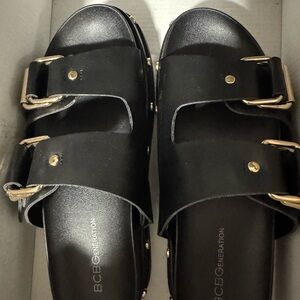 BCBGeneration Black Double-Buckle Sandals